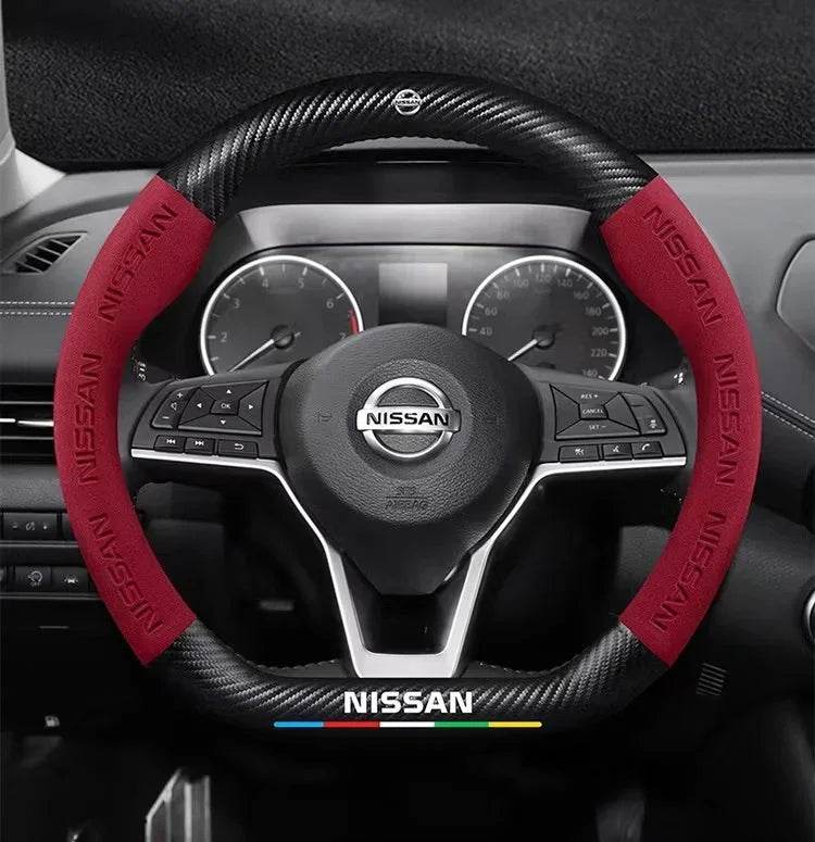 Nissan Carbon Fiber Suede Steering Wheel Cover - O Style Brown
