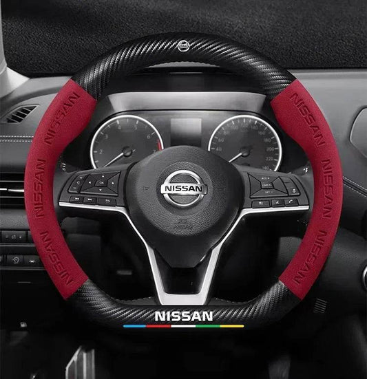 Nissan Carbon Fiber Suede Steering Wheel Cover - O Style Brown