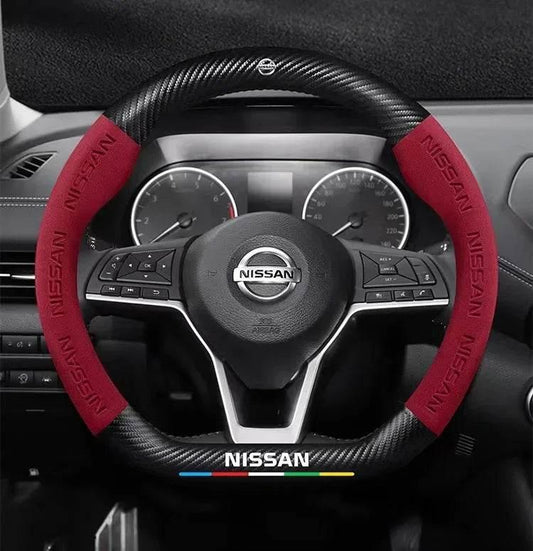Nissan Carbon Fiber Suede Steering Wheel Cover - O Style Brown