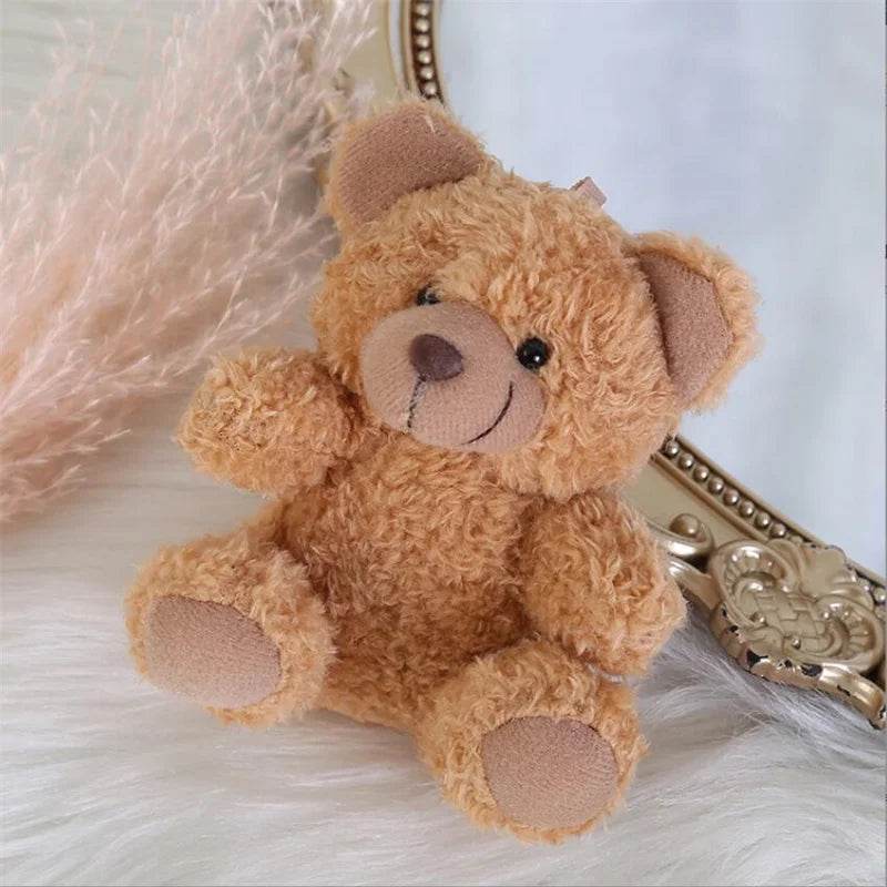 Mini Plush Teddy Bear Pendant – Curly Sitting Doll - Dark Brown