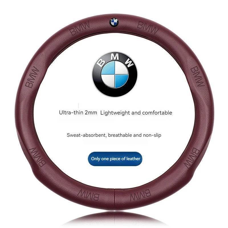 BMW Carbon Fiber Suede Leather Steering Wheel Cover - BMW Red