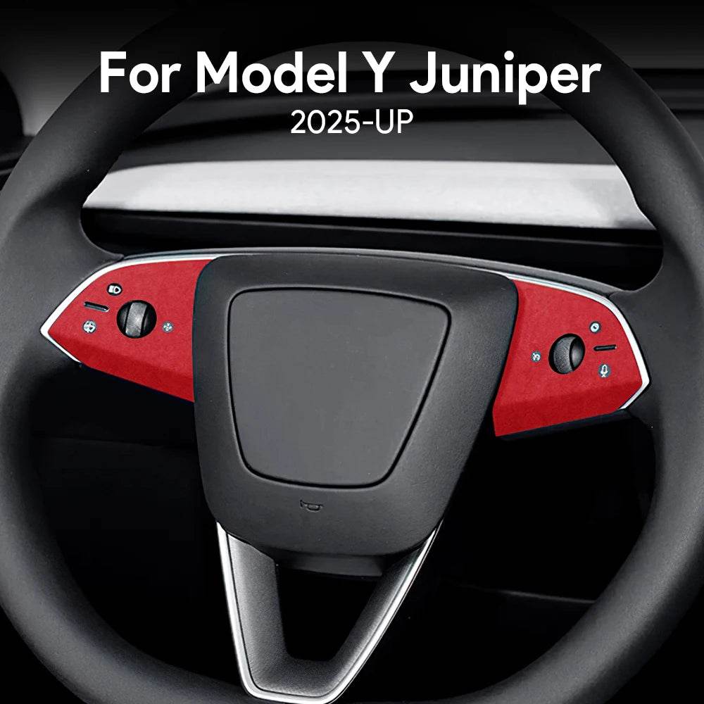 Tesla Model Y Steering Wheel Trim | Italian Suede Panel Stickers (2025+) - Blue