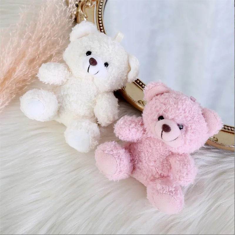 Mini Plush Teddy Bear Pendant – Curly Sitting Doll - White