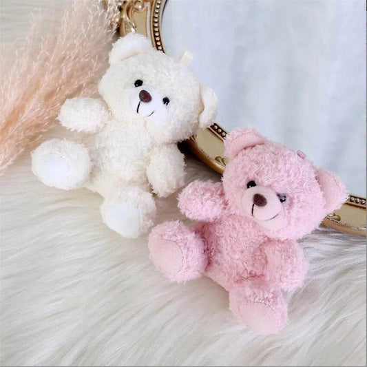 Mini Plush Teddy Bear Pendant – Curly Sitting Doll - White