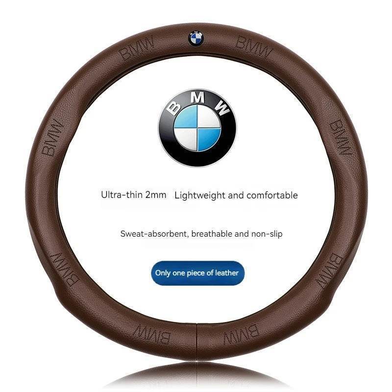 BMW Carbon Fiber Suede Leather Steering Wheel Cover - BMW Brown