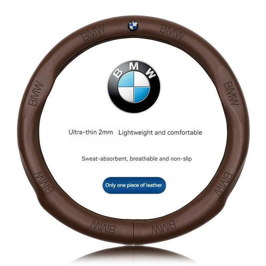 BMW Carbon Fiber Suede Leather Steering Wheel Cover - BMW Brown