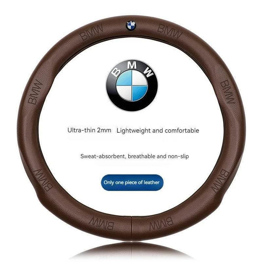 BMW Leather Steering Wheel Cover - BMW Brown