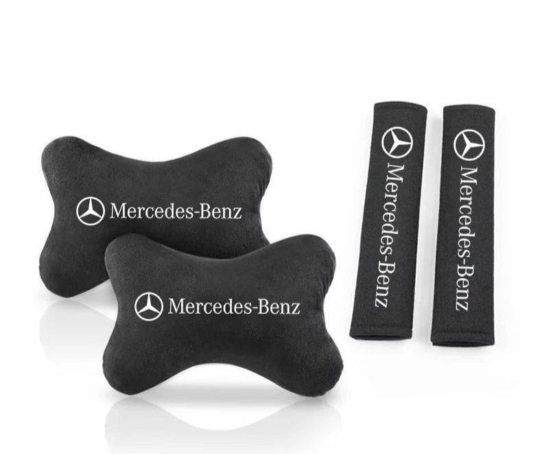 Mercedes Neck Pillow and Seat Belt Pad - Neck Pillow + Seat Belt Cover-4pc 20% Discount