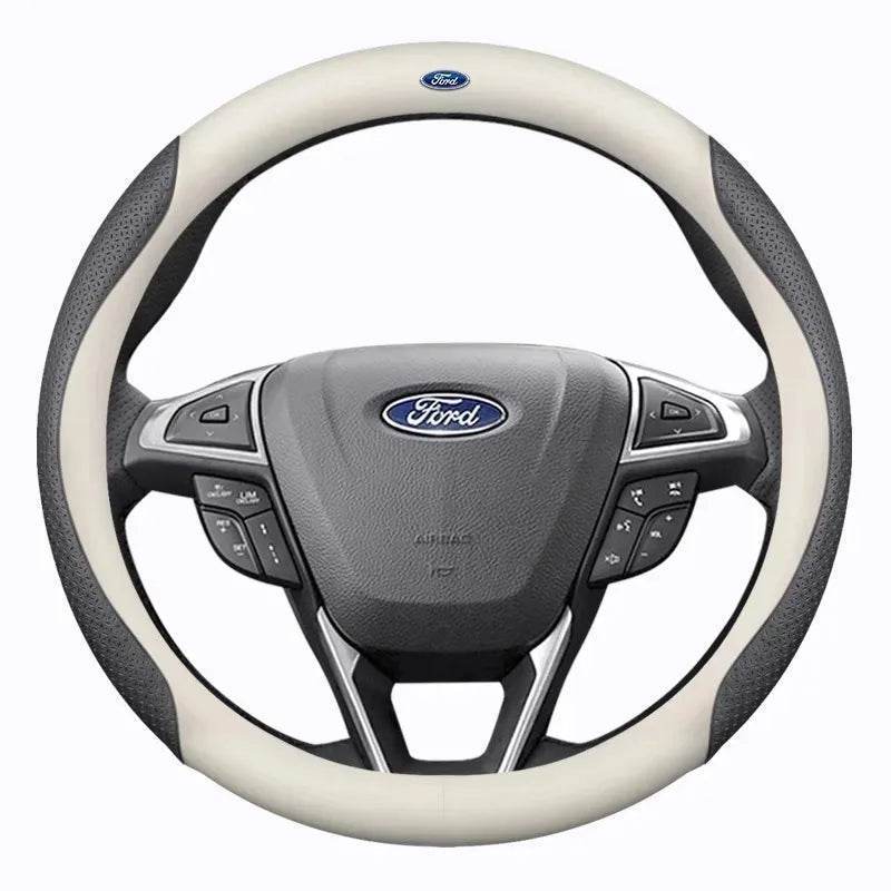 Ford Carbon Fiber Leather Steering Wheel Cover - O White Style B