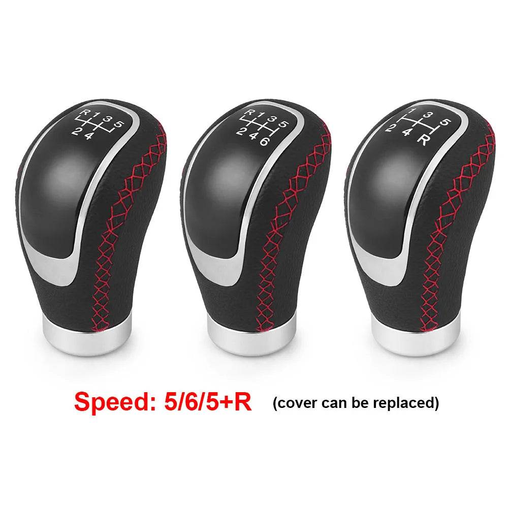 Universal 5/6-Speed PU Leather Gear Shift Knob | Manual Car Stick Head Replacement -