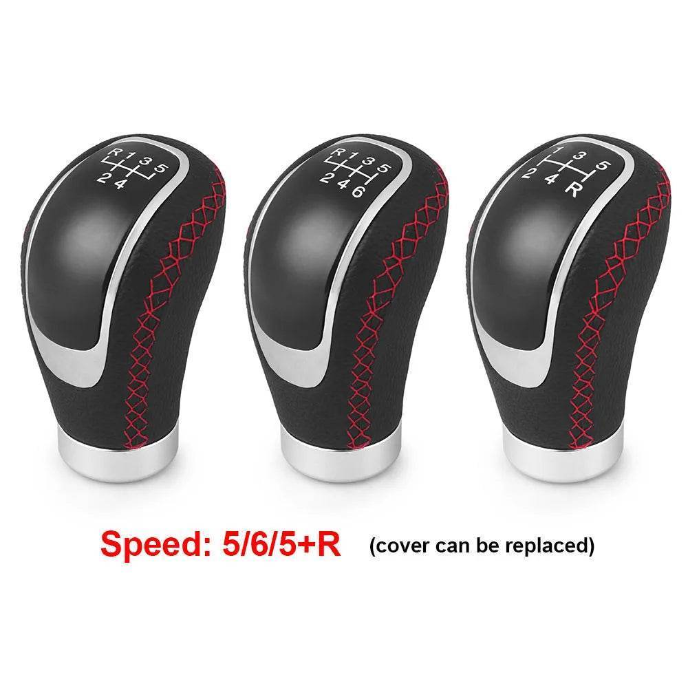 Universal 5/6-Speed PU Leather Gear Shift Knob | Manual Car Stick Head Replacement - Red