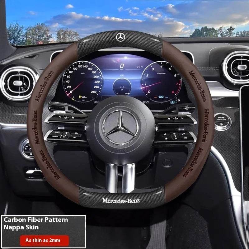 Mercedes-Benz Carbon Fiber Leather Steering Wheel Cover - D Browm