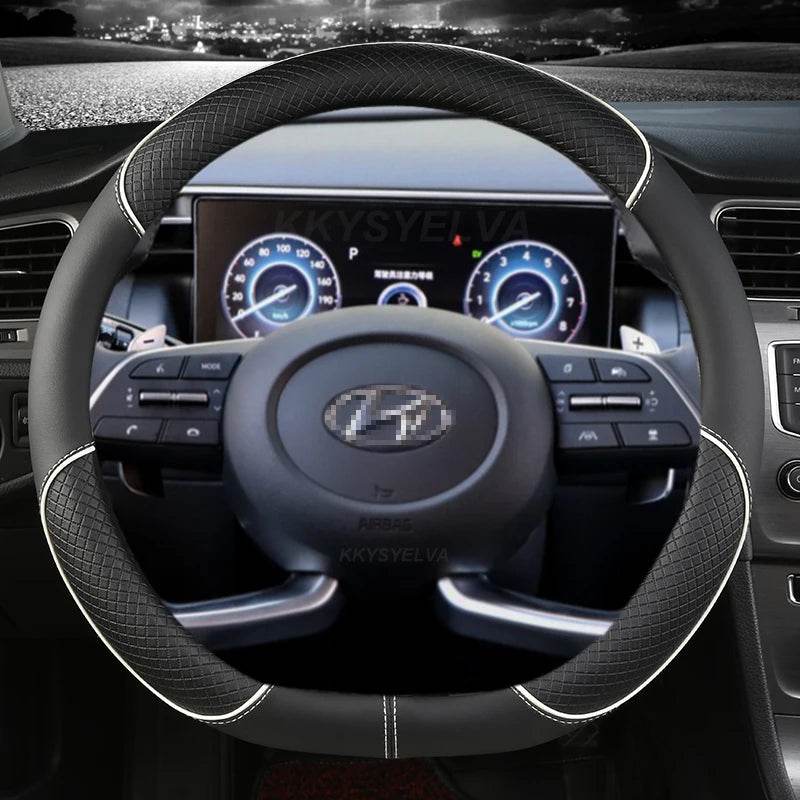 Hyundai Leather Steering Wheel Cover - WHITE D SHAPE