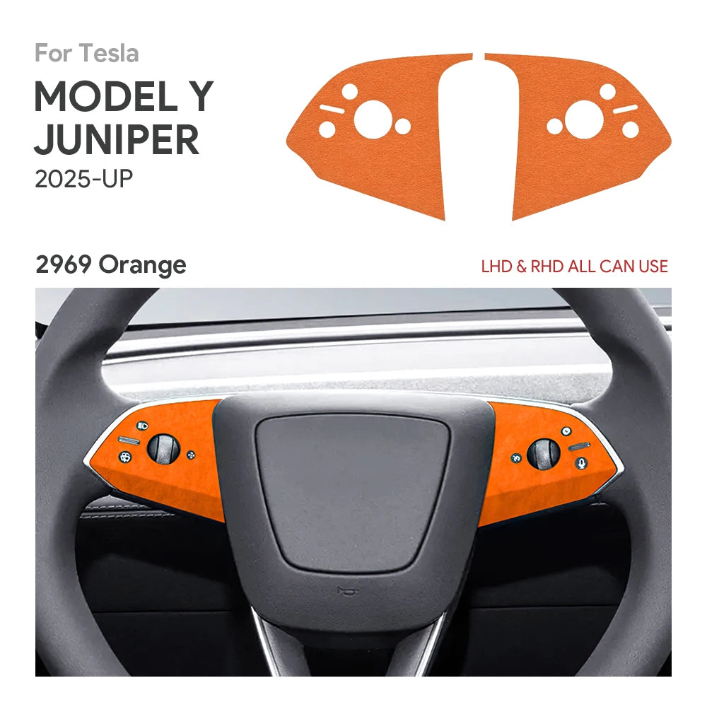 Tesla Model Y Steering Wheel Trim | Italian Suede Panel Stickers (2025+) - 6408 Bottom