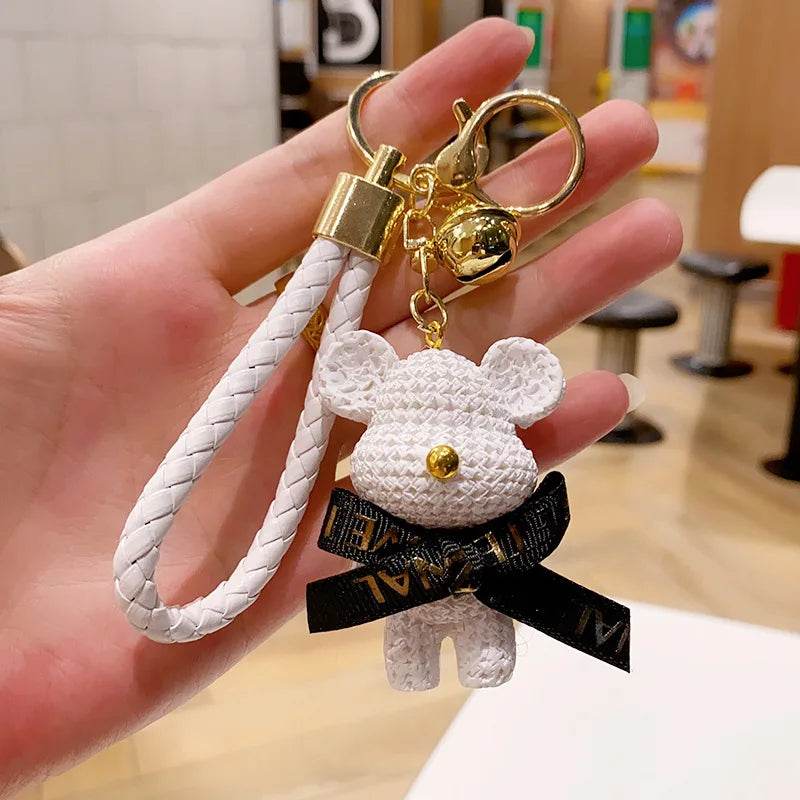 Mechanical Bear Keychain – Cute Cartoon Bag Pendant - White A