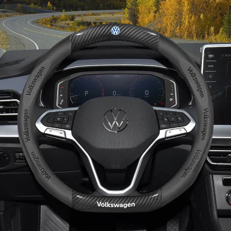 Volkswagen Non-Slip Breathable Carbon Fiber Leather Steering Wheel Cover -