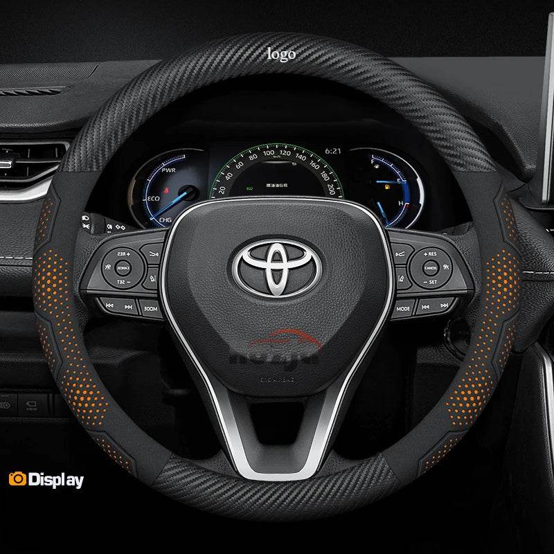 Toyota Carbon Fiber Leather Steering Wheel Cover - orange carbon fiber