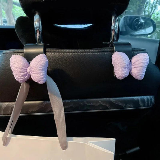 Pink Bow Car Seat Headrest Hooks - 2PC Cartoon Vehicle Organizer