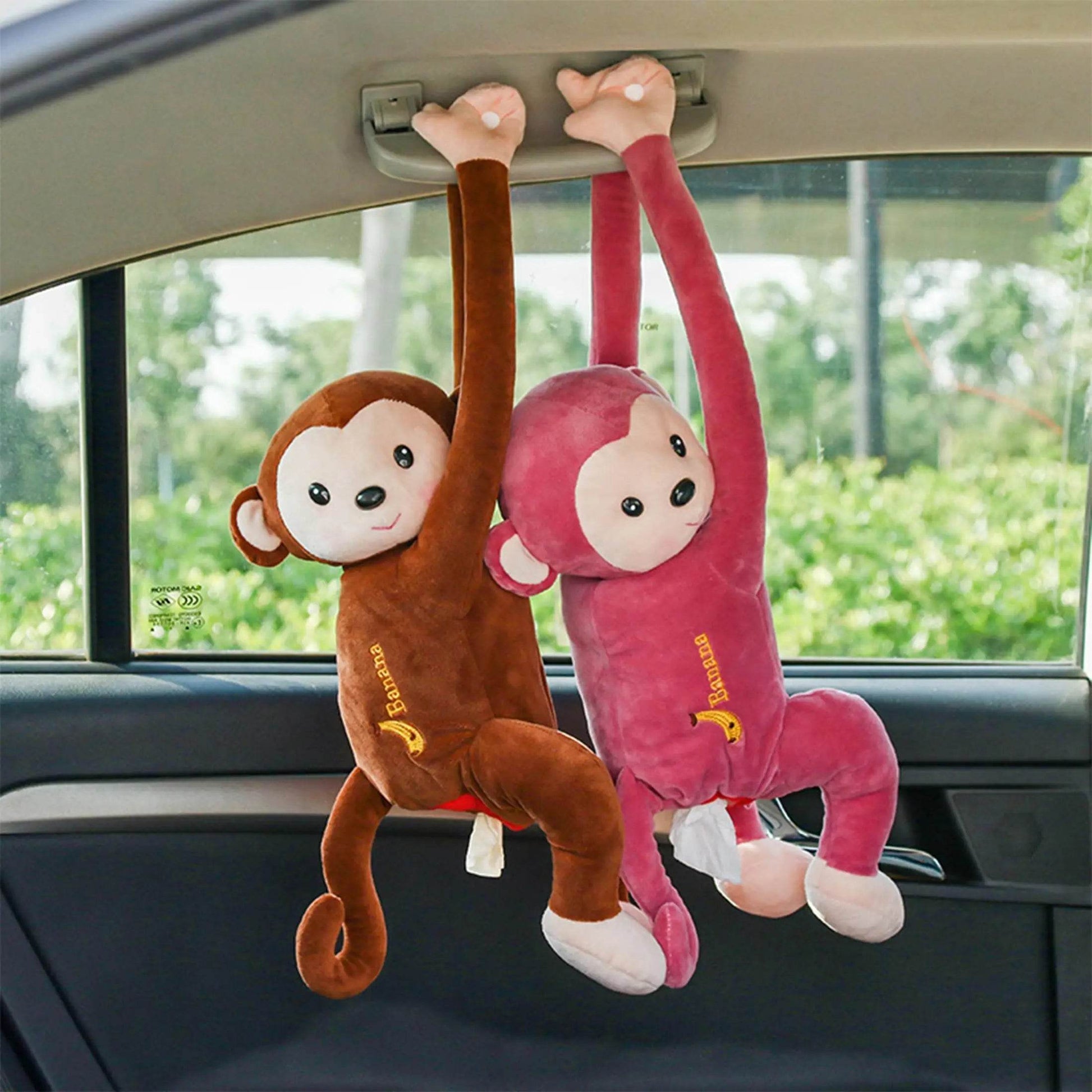 Monkey Hanging Tissue Box - Pink
