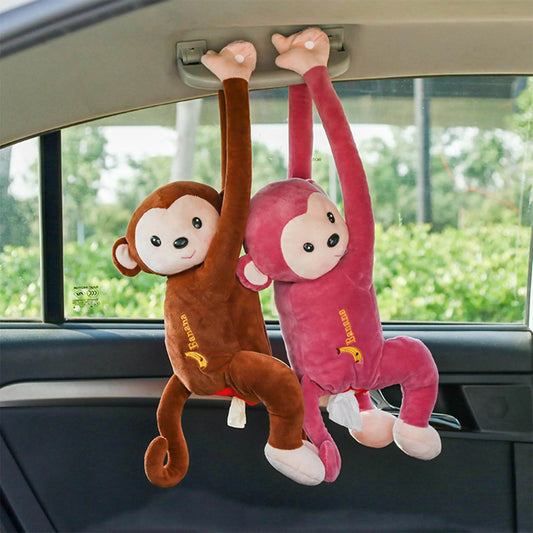 Monkey Hanging Tissue Box - Pink