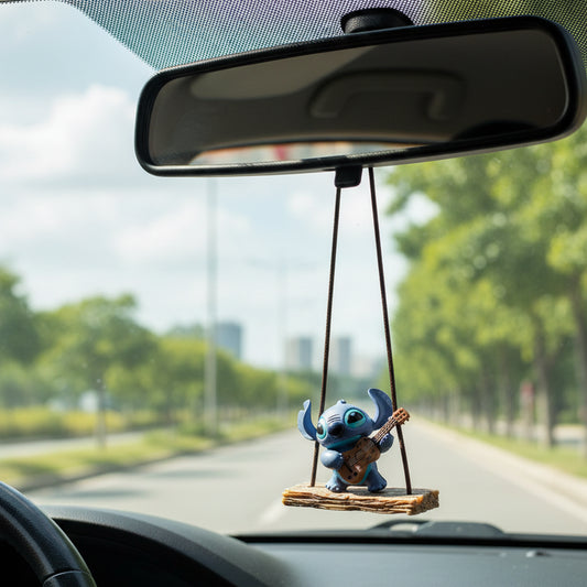Disney Stitch Car Rearview Mirror Hanging Pendant Action Figure - A