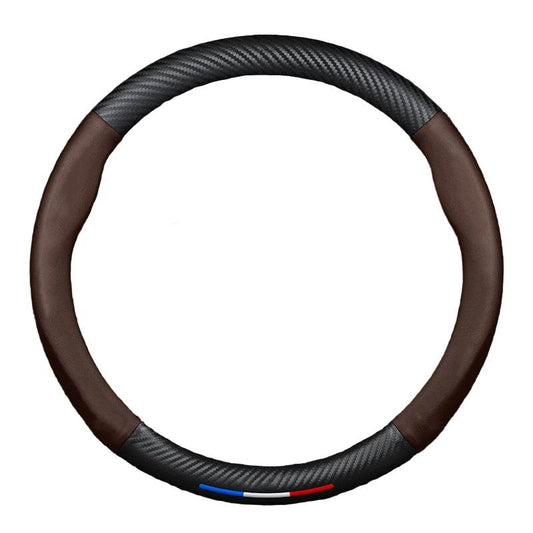 Mazda Carbon Fiber & Leather Steering Wheel Cover - Brown