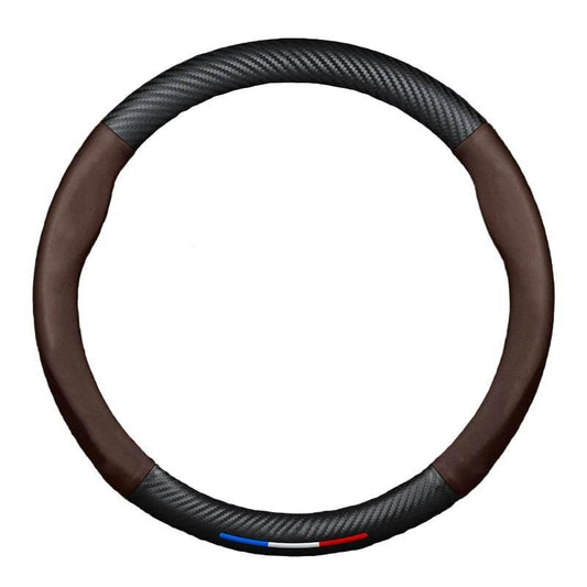 Mazda Carbon Fiber & Leather Steering Wheel Cover - Brown