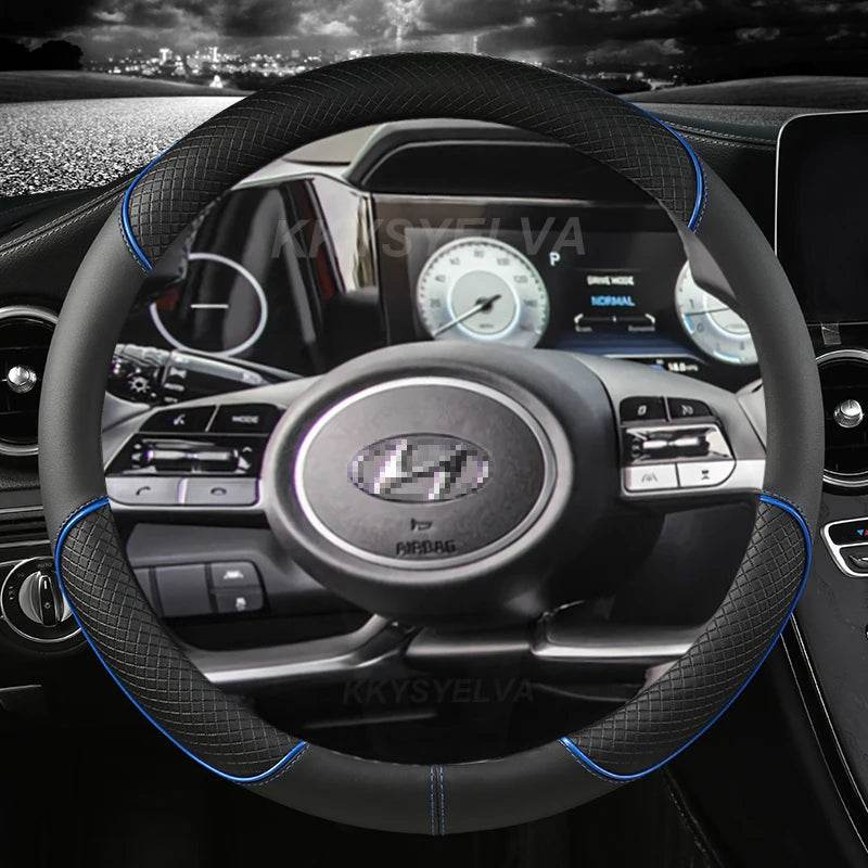 Hyundai Leather Steering Wheel Cover - BLUE Round