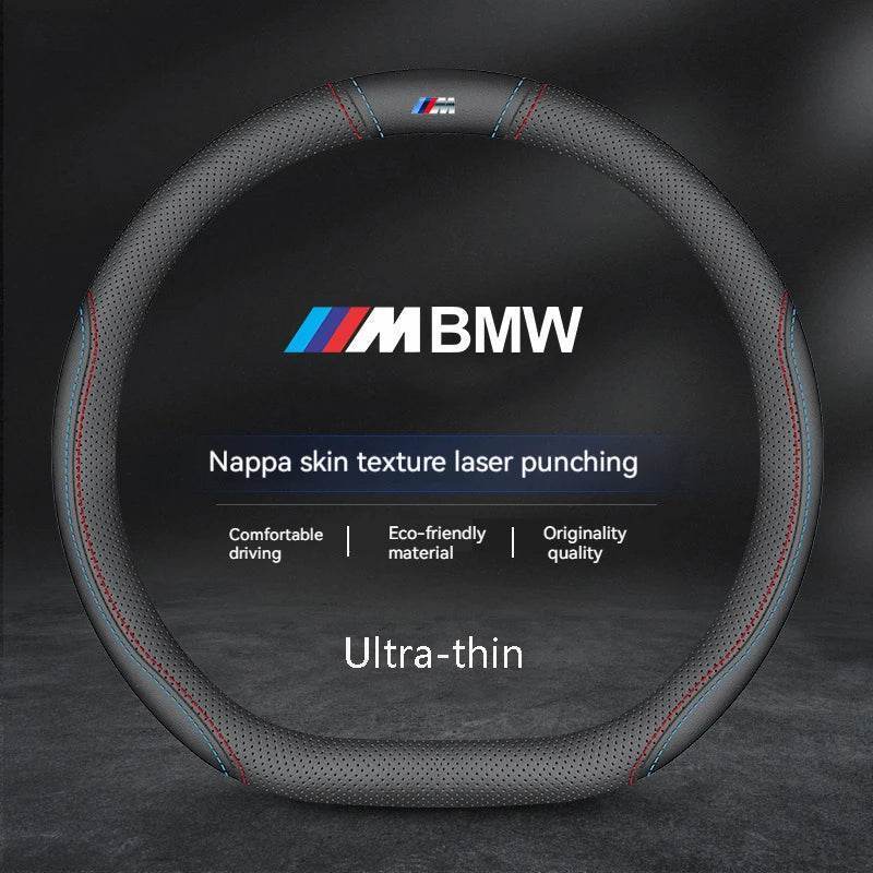BMW Carbon Fiber Suede Leather Steering Wheel Cover - D-M Style B black