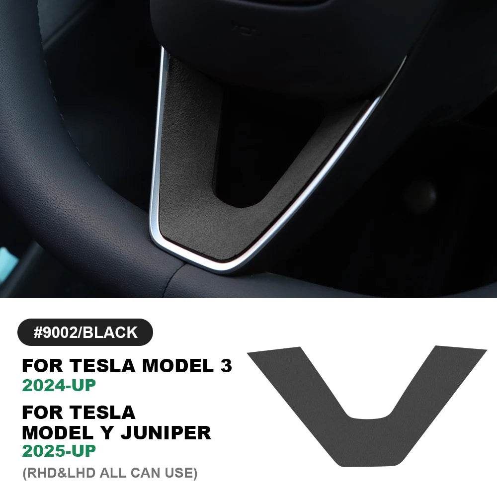 Tesla Model Y Steering Wheel Trim | Italian Suede Panel Stickers (2025+) - Black