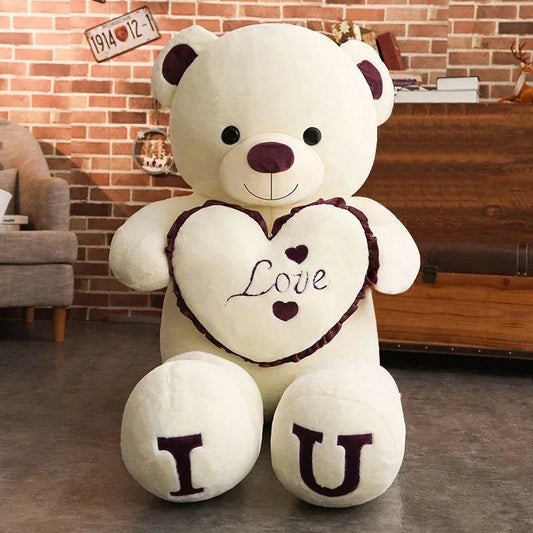Giant Teddy Bear Plush – Big LOVE Stuffed Toy - Beige&Brown / 100CM