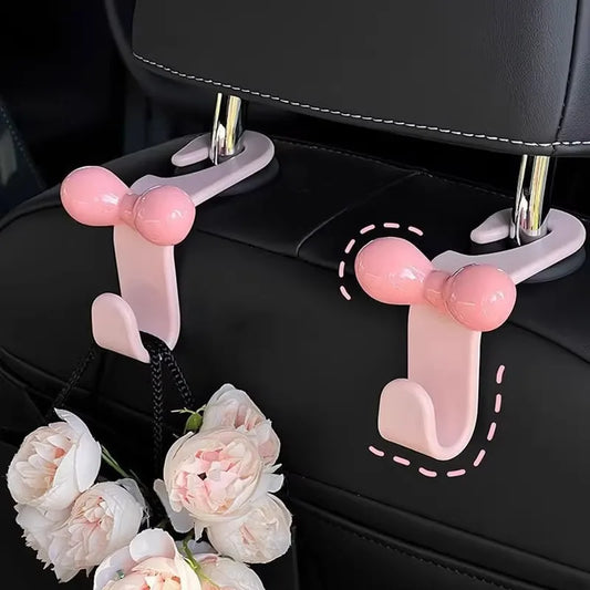 Pink Bow Car Seat Back Hooks – 2-Piece Bag & Accessory Hangers