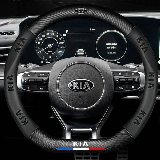 Kia Leather Steering Wheel Cover - black D-shape
