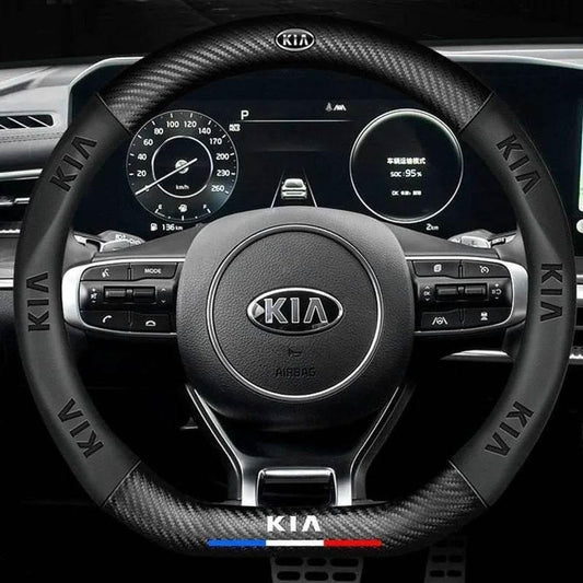 Kia Leather Steering Wheel Cover - black D-shape