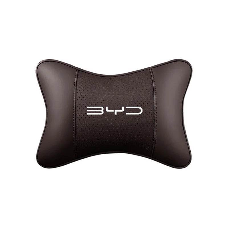 BYD Leather Car Neck Pillow Headrest Cushion - Head-Mocha brown