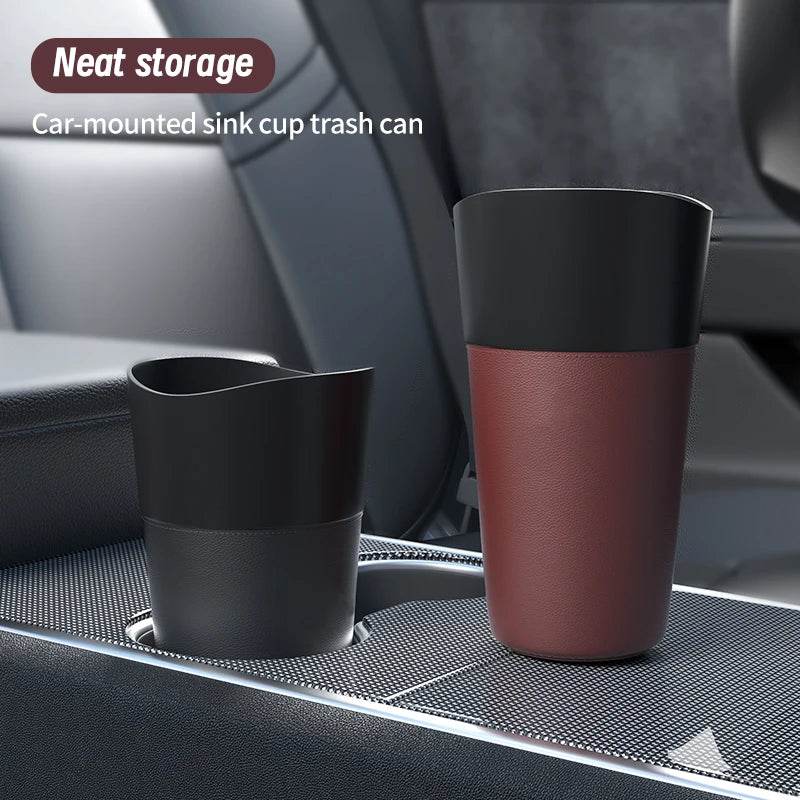 Mini Leather Car Trash Can – Waterproof Dust Bin & Storage Box, Colorful Design - Dark brown