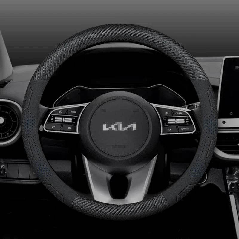 Kia Carbon Fiber Suede Steering Wheel Cover - O Carbon Blue