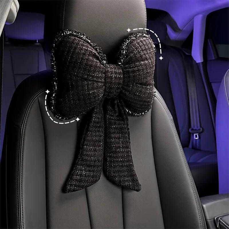 Tweed Bowknot Car Headrest Neck Pillow - Fashion Car Interior Decor