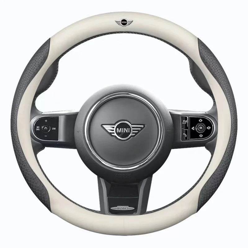 Mini Cooper Carbon Fiber Steering Wheel Cover - Carbon Fiber White