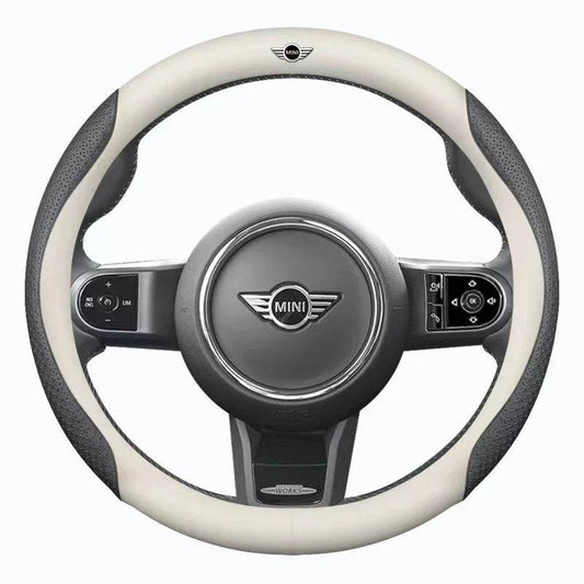Mini Cooper Carbon Fiber Steering Wheel Cover - Carbon Fiber White