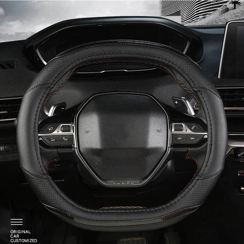 Peugeot Carbon Fiber + PU Leather Steering Wheel Cover for 3008 4008 5008 -