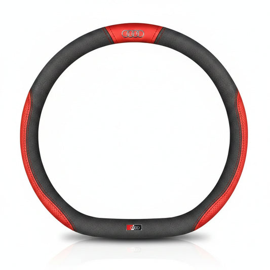 Audi Steering Wheel Cover Ultra-Thin Microfiber Leather | A3 A4 S3 RS3 Q5 TT - D Style red