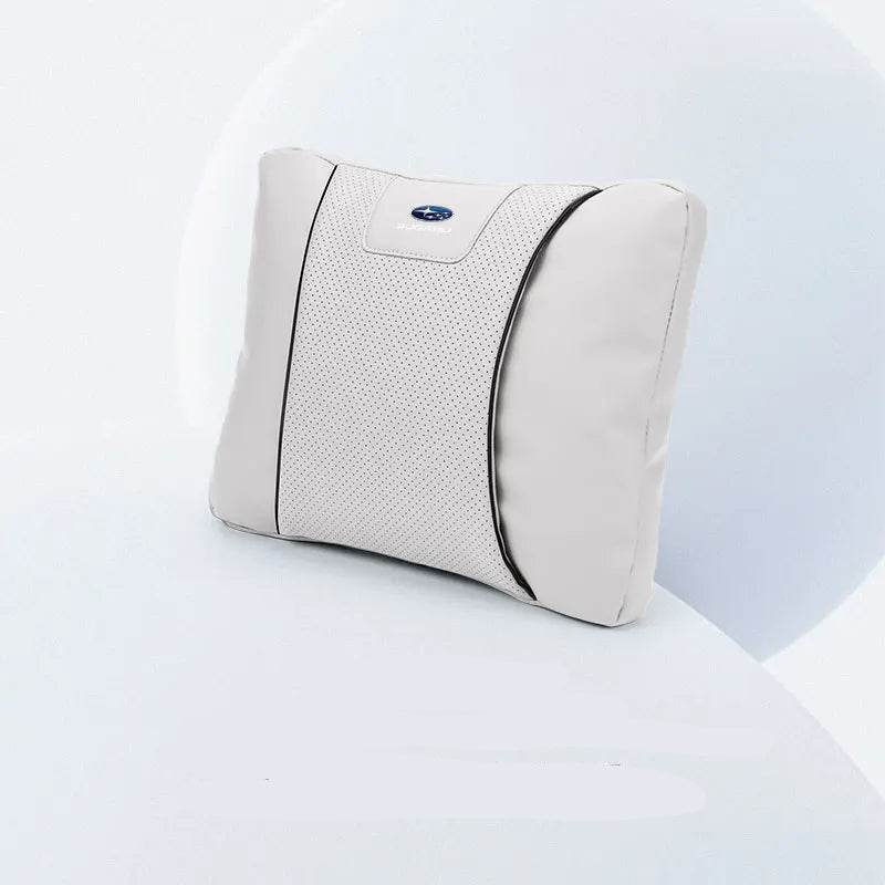Subaru Leather Car Neck Pillow & Lumbar Support - lumbar white