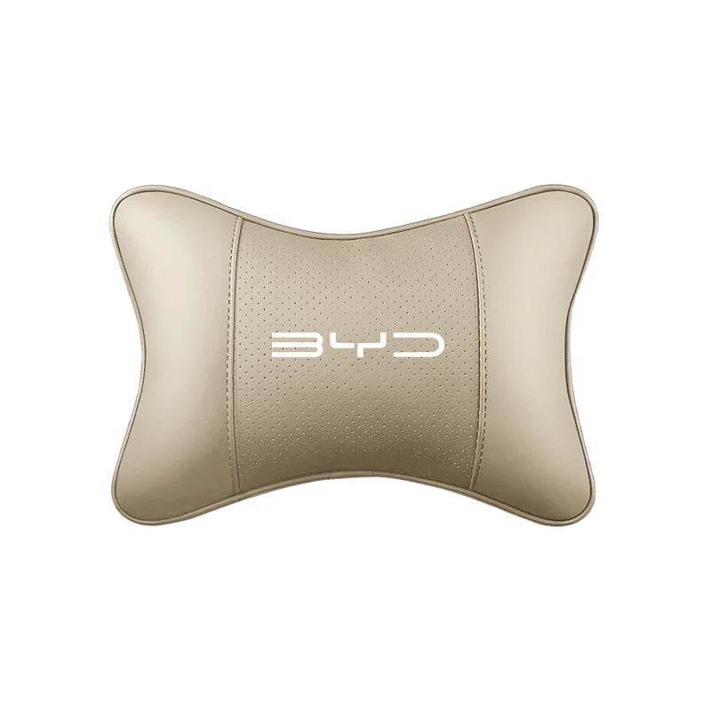 BYD Leather Car Neck Pillow Headrest Cushion - Head-Beige