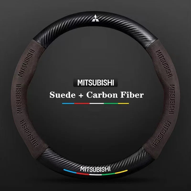 Mitsubishi Carbon Fiber Suede Steering Wheel Cover– Pajero, Outlander, ASX, Lancer, Eclipse, RALLIART