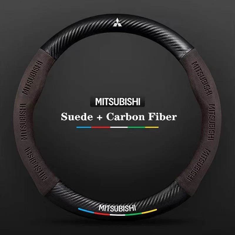 Mitsubishi Carbon Fiber Suede Steering Wheel Cover - Brown