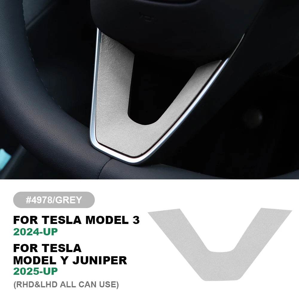 Tesla Model Y Steering Wheel Trim | Italian Suede Panel Stickers (2025+) - Silver