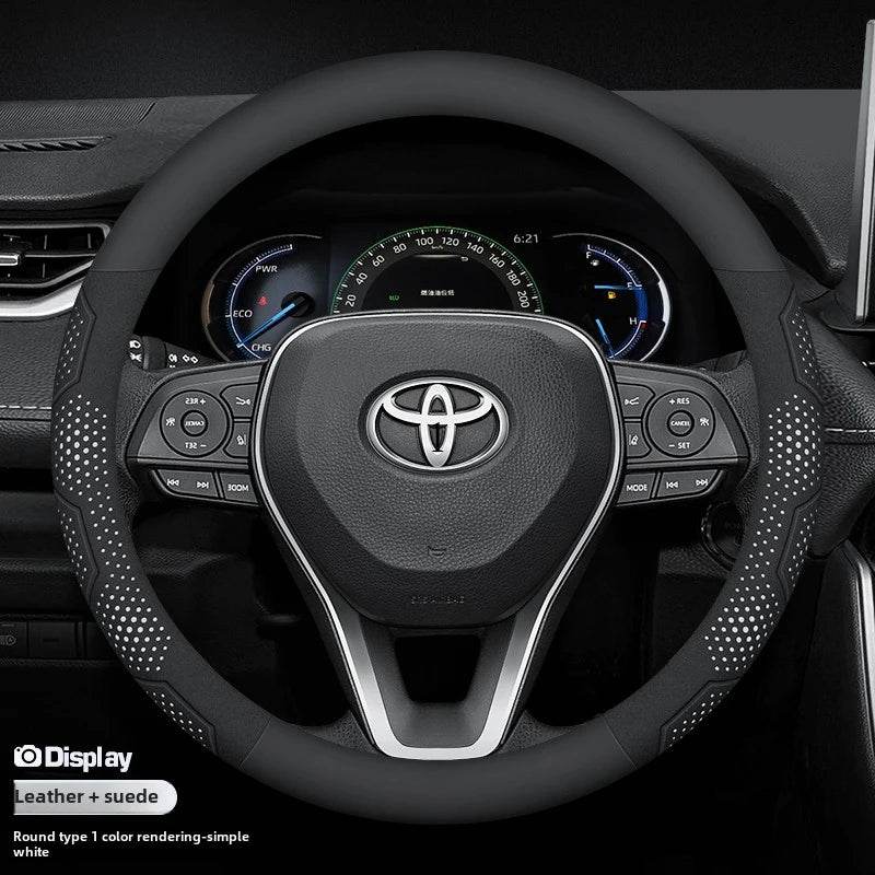Toyota Carbon Fiber Leather Steering Wheel Cover - white leather