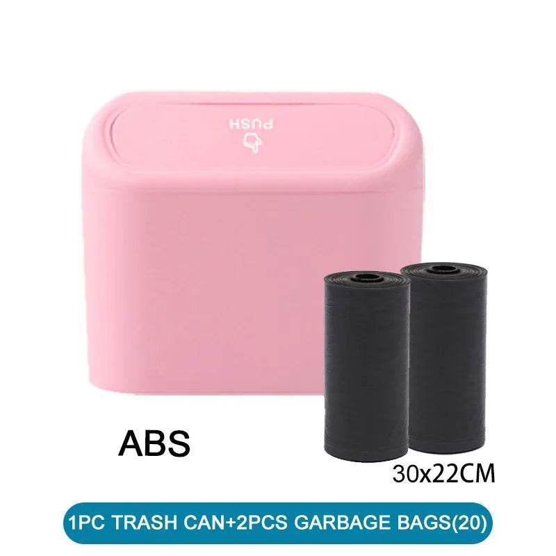 Leak-Proof Car Trash Can with Lid – Includes 60 Garbage Bags - Pink 2