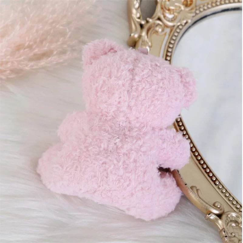 Mini Plush Teddy Bear Pendant – Curly Sitting Doll - White